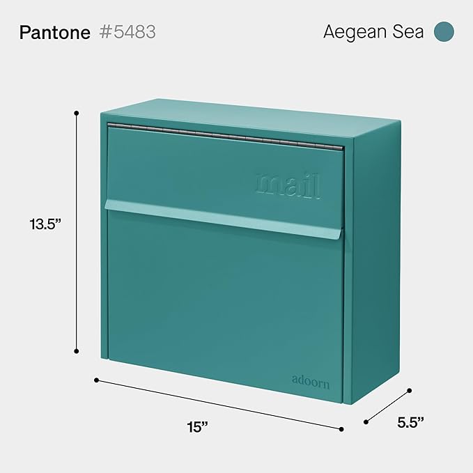 Wall Mount Mailbox - Small, Anti-Theft Locking Mailbox, Weatherproof Mailboxes for Outside The House, 13.5" H x 15" L x 5.5" D - Agean Sea