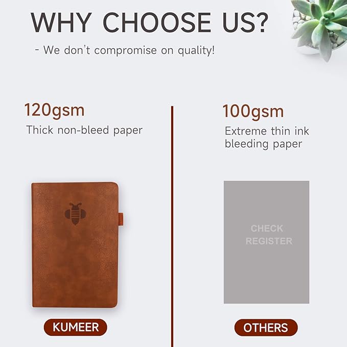 KUMEER Check Register – Elegant Check Registers for Personal Checkbook with Check & Transaction Registers, Hardcover Checkbook Log 5.2x7.6" (Brown)