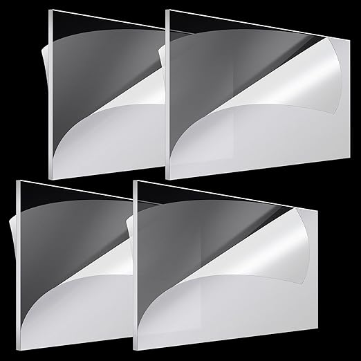 Roowest 4 Pcs 24 x 48 Inch, 1/4 Inch Thick Clear Acrylic Plexiglass Sheets Transparent Plastic Panels Sheets Cut to Size Cast Acrylic Board Panel with Protective Film for Craft DIY Project Sign Frame