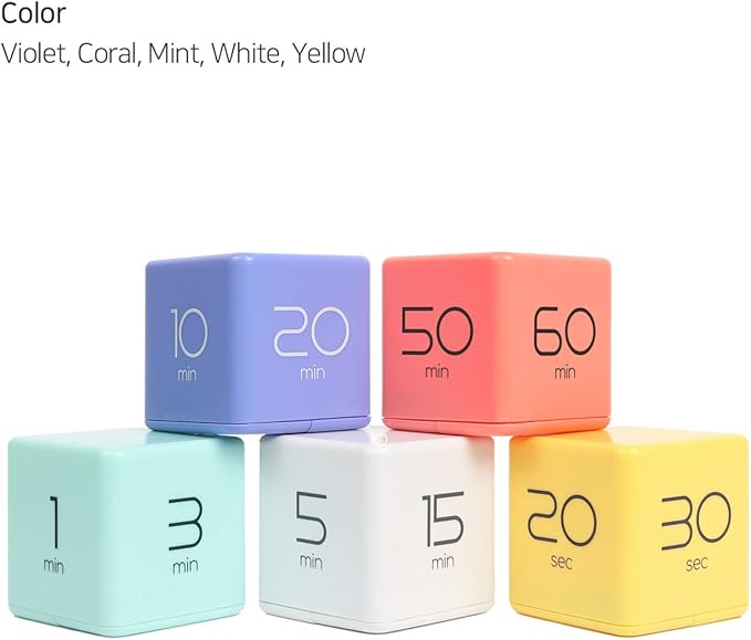 mooas Cube Timer (White), Timers Cube Flip Block Timers Productivity Gravity Sensor Time Management for Kids ADHD Classroom Kitchen Desk Workout Cooking Study 5, 15, 30, 60 min Timer Setting
