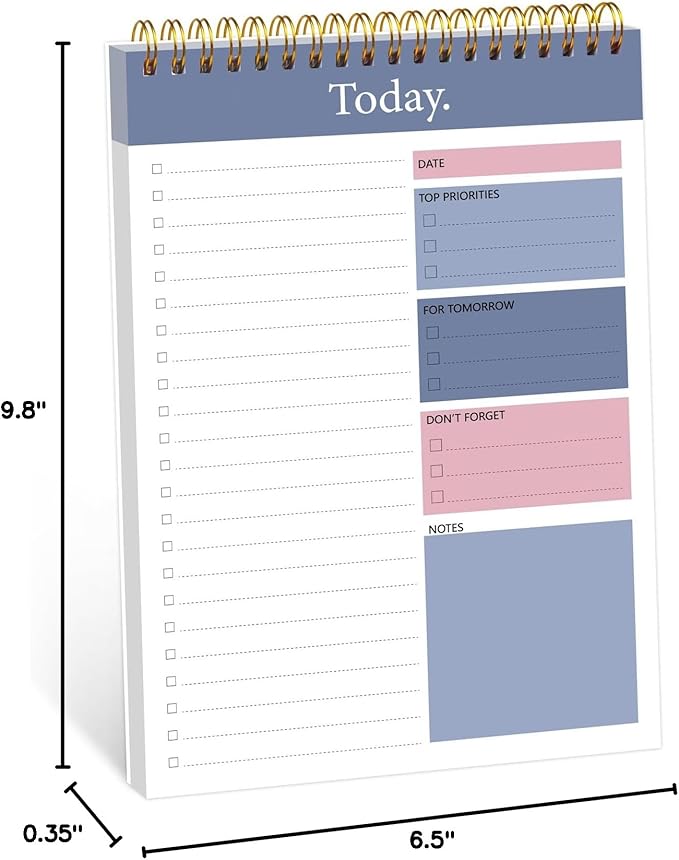 To Do List Notepad - Daily Planner Notepad Undated 52 Sheets Tear Off, 6.5" x 9.8" Checklist Productivity Organizer with Hourly Schedule for Tasks