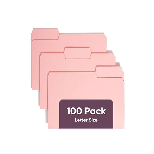 Smead Standard File Folders, 100 Count, Pink, 1/3-Cut Tabs, Letter Size (12643)