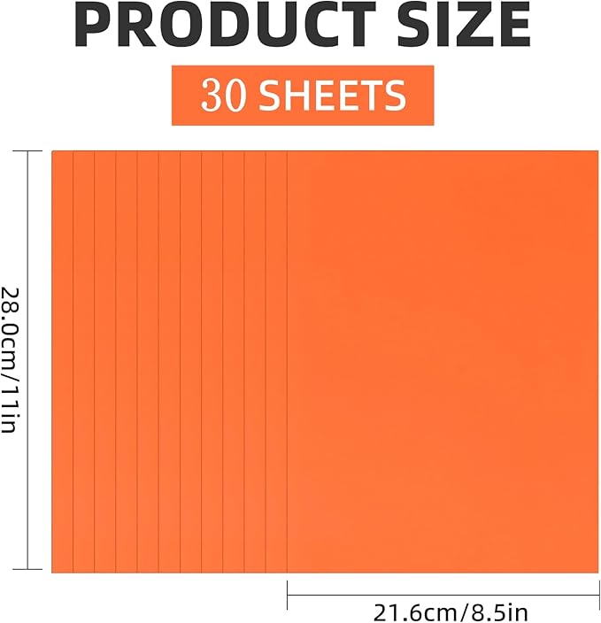 30 Sheets Orange Cardstock 8.5'' x 11'', 250gsm/90lb Heavyweight Cover Cardstock Paper, Thick and Smooth A4 Card Stock Perfect for Invitations, Menus, DIY Cards, Arts and Crafts