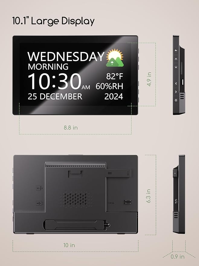 Raynic Digital Clock, Large Display Calendar Clock with 12 Themes, 20 Alarms, 20 Reminders, Auto Dimming, 12/24 Hours, Indoor Temperature, Humidity for Seniors, Desk