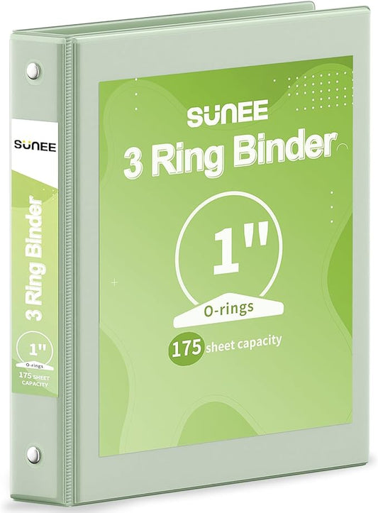 SUNEE 3 Ring Binder 1 Inch 1 Pack, Clear View Binder Three Ring PVC-Free (Fit 8.5x11 Inches) for School or Office Supplies, Sage Green