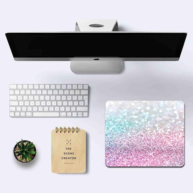 IMAYONDIA Pink Blue Sparkly Mouse Pad Cute, Rectangle Non-Slip Rubber Glitter Bling Gradient Mousepad for Kids Girls, Laptop Computer Mouse Pads, 9.5 X 7.9 Inch