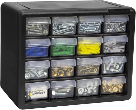 Akro-Mils 16-Drawer Plastic Drawer Storage Cabinet for Garage Organization, Beads, Makeup Organizer, Building Bricks Storage, Teacher Toolbox, 10-1/2" W x 6-1/2" D x 8-1/2" H, 10116 Black