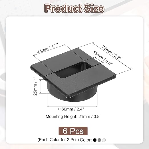 PATIKIL 2.8inch Desk Grommet, 6Pcs Cable Grommet Wire Management Cable Hole Cover Cord Organizer for Office Home Table Countertop, Black White Grey