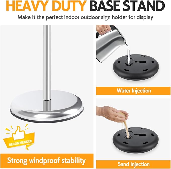 RedChili 2 Pack Sign Holder Stand 8.5x11 Inch, Adjustable Floor Standing Sign Holder Signage Stand with Aluminum Snap-Open Frame Vertical Horizontal View Display For Malls Schools Restaurants (Silver, Round Corner)
