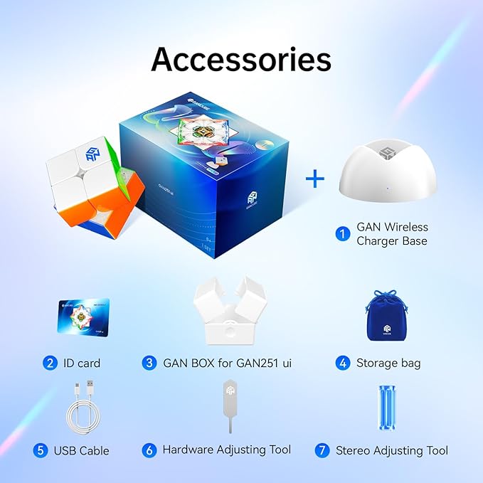 GAN 251 UI 2x2 Magnetic Speed Cube with Wireless Charging & Bluetooth - Electronic Smart Cube with GAN PowerPod, Puzzle Toy for Kids Adults, Competition Timer, Step Tracking, UV Coated