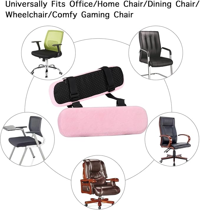 MOSISO Chair Armrest Pads (2 Pack), Memory Foam Home/Office Chair Arm Rest Covers Comfy Computer Gaming Elbow Cushion Removable Washable Elbow Support Forearm Pressure Relief, Pink