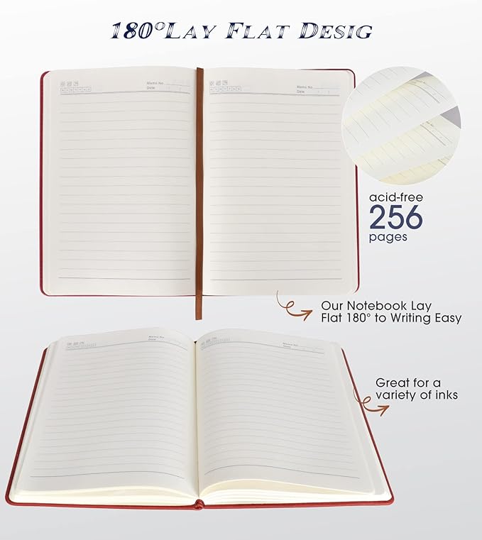Biuwory Lined Journal Notebook for Women Men,256 Pages A5 Hardcover Leather Journals for Writing,Travel,Business,Work & School,College Ruled Notebooks for Note Taking,Diary Notepad 5.7"×8.3"
