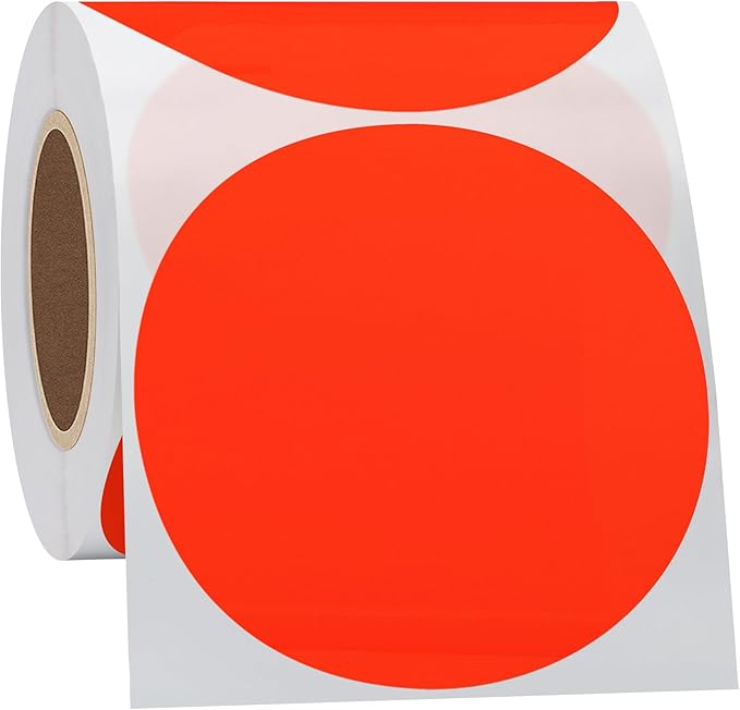 Hybsk Round Color Coding Circle Dots Labels Warehouse Inventory Organizer Stickers (4 inch, Fluorescent Red)