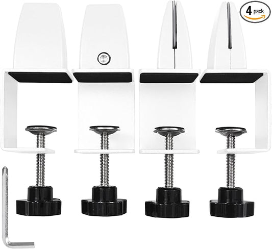 Heavy Duty Sneeze Guard Clamp For 0.1" to 1" Thick Panel,Desk Partition Support Clamps,Adjustable Aluminum Desktop Divider Holder,Easy to Install Desk Privacy Panel Clips, 4 Pack,Silver (White)