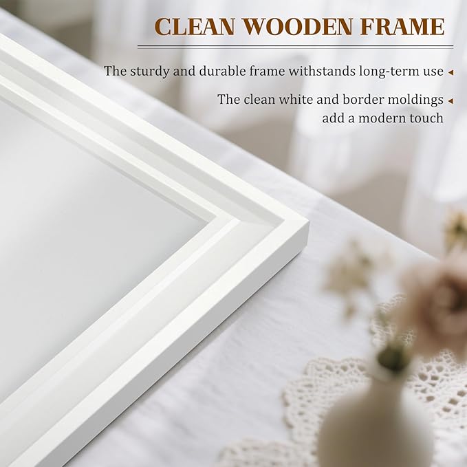 White Board for Wall, 24'' x 18'' Magnetic Dry Erase Board, Decorative Whiteboard with Plain White Wooden Frame, Hanging Writing Board for Home Office School Dorm
