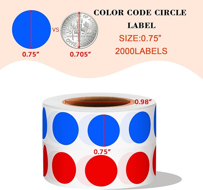 PARLAIM 2 Rolls 2000PCS 3/4" Round Circle Color-Code Dot Stickers,2 Color Style Colorful Coding Label Sticker for Home Office Classroom (Red +Blue)
