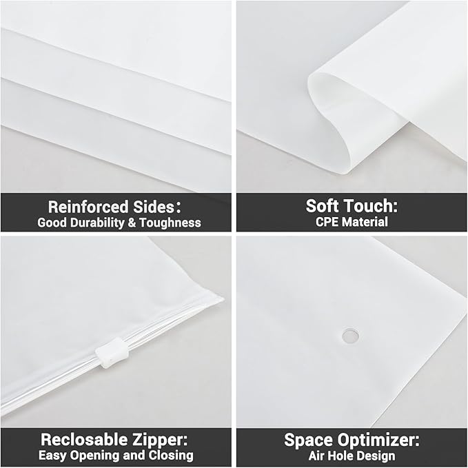 Svaldo Clothing Bags, 25 Count 20x24 Inch Jumbo Extra Large Frosted Zipper Plastic for Clothes, Poly for Shipping Packaging T Shirt, Sweater Dress, Backpack, Blanket, 3 Mil, With Vent Holes