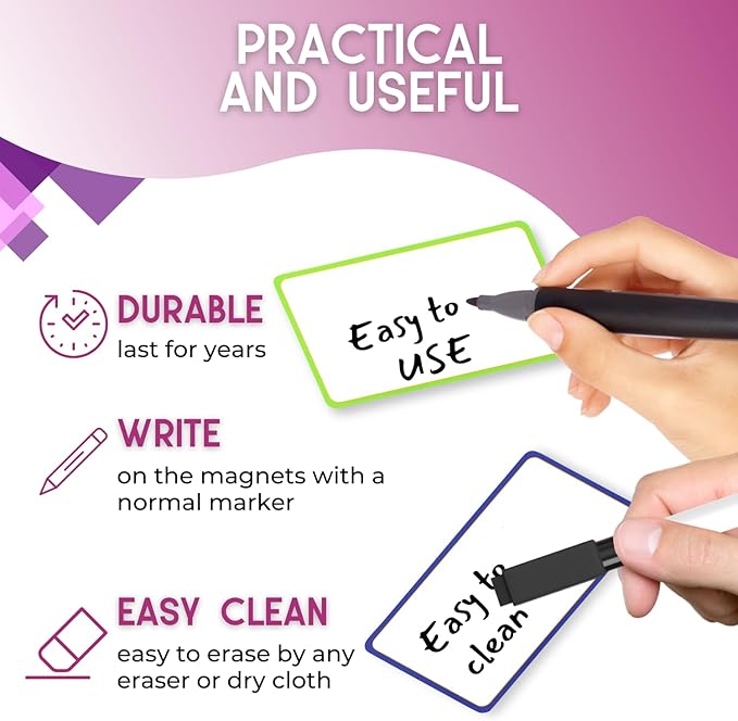 Availey 32 Pieces (3 x 5) - Colored Border Magnetic Dry Erase Labels - Reusable Strips for Classroom Home Office Garage Refrigerator Blank Writable Erasable Cards Name Tags Students Locker Shelf