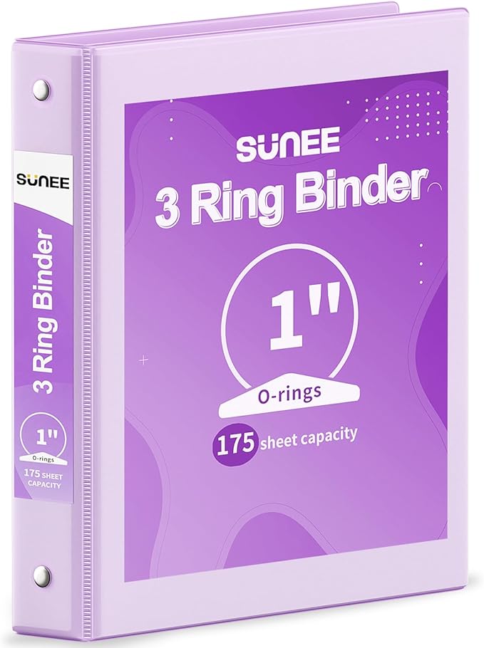 SUNEE 3 Ring Binder 1 Inch 1 Pack, Clear View Binder Three Ring PVC-Free (Fit 8.5x11 Inches) for School or Office Supplies, Purple
