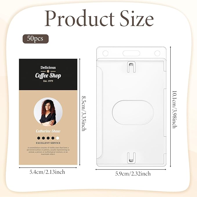 IMengjbang 50 Pack Hard Plastic Badge Holder, Vertical Clear ID Badge Name Card Holder with Easy Access Thumb Slot and Slot & Chain Holes for Office School IDs Credit Cards Driver’s Licenses and Passe