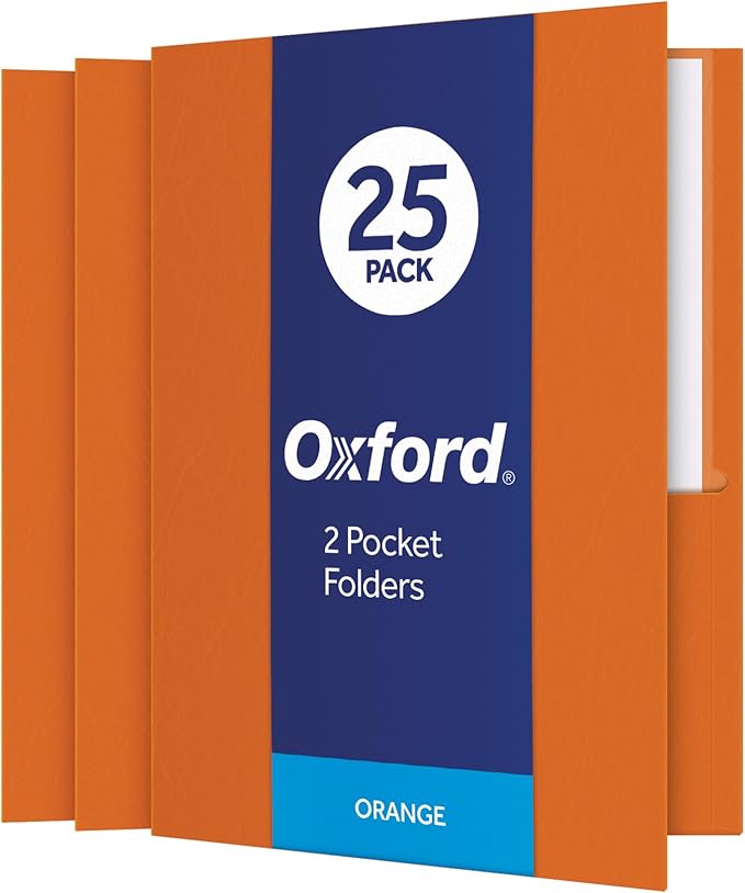 Oxford Twin-Pocket Folders, Textured Paper, Letter Size, Orange, Holds 100 Sheets, Box of 25 (57510EE)