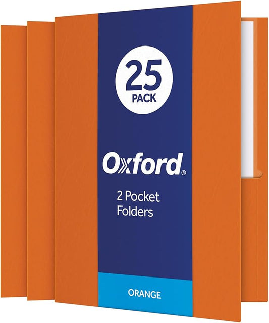 Oxford Twin-Pocket Folders, Textured Paper, Letter Size, Orange, Holds 100 Sheets, Box of 25 (57510EE)
