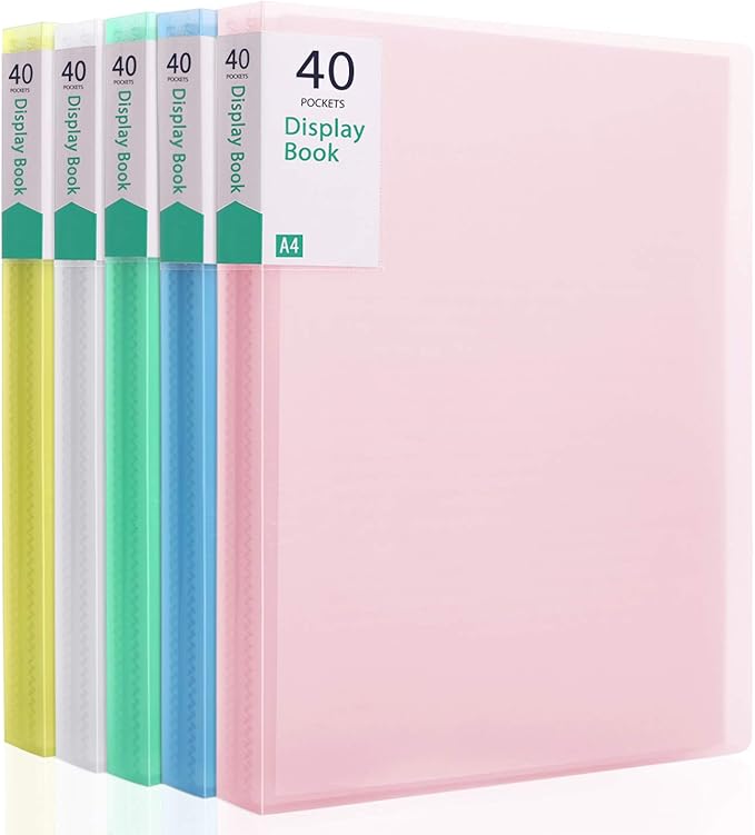 Phyxin 40-Pocket Portfolio Binder Organizer, Binder Sheet Protectors 8.5" x 11", Displaying 80 Page Plastic Folders for Documents, Document Organizer for Concert, Artwork, School & Office Use, 5 Pack