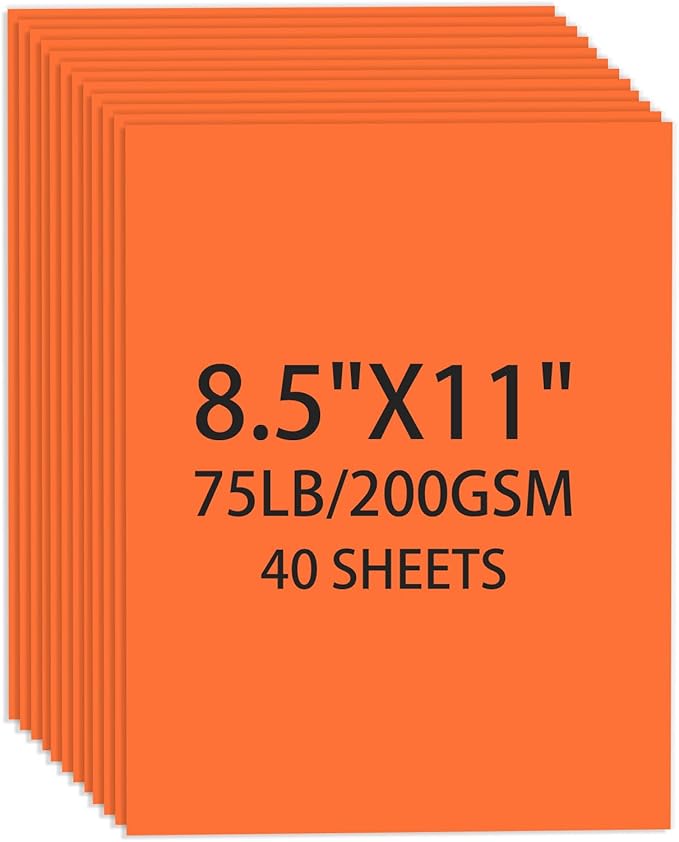 Cardstock 8.5 X 11, 40 Sheets, Pumpkin Orange Card Stock, 75lb/ 200gsm Orange Copy Paper and Printer Paper For Art, Drawing, DIY Cards, Craft, Construction, School & Office Supplies