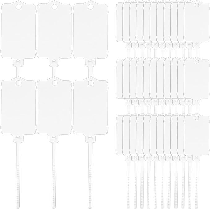 LeonBach 100 PCS Plastic Shipping Tags, 1.46" x 2.48", Waterproof Labels Writable Hanging Tag with Sealing Strap, Shipping Cable Tie Label Tags for Keys Luggage Logistic Inventory Retail (White)