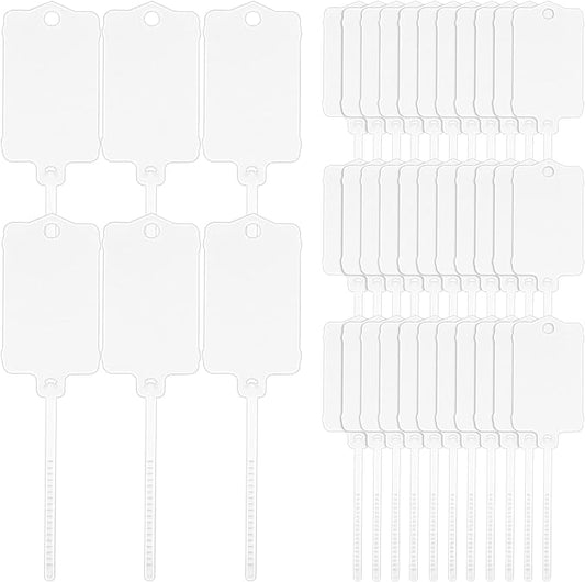 LeonBach 100 PCS Plastic Shipping Tags, 1.46" x 2.48", Waterproof Labels Writable Hanging Tag with Sealing Strap, Shipping Cable Tie Label Tags for Keys Luggage Logistic Inventory Retail (White)