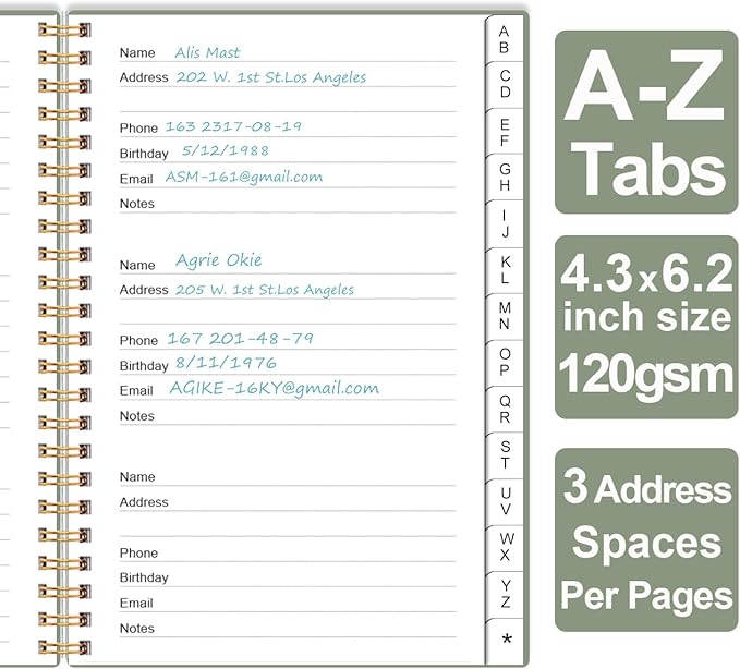 Address Book with Alphabetical Tabs - Telephone & Address Book with Address Contacts, Special Date, Phone, Birthday & Internet Login Password for Home and Office, 4.3" x 6.2", Green