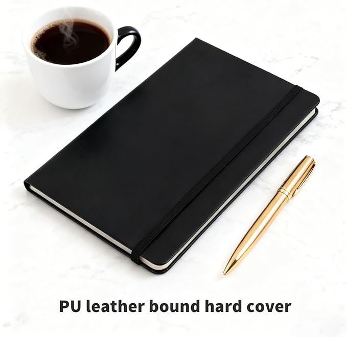 PEDOBALI 35 Pcs Lined Journal Notebooks with Elastic Band, 5.5 x 8.3 Inch Black Executive Notebooks Bulk, Pu Leather A5 Hardcover Notepad for Business Office School