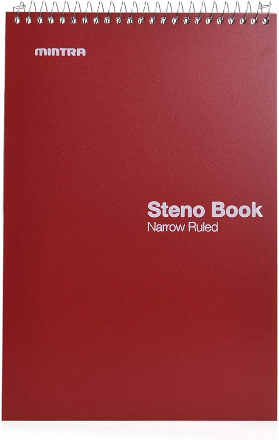 Mintra Office Steno Books (Poly Steno 8pk (Arctic Ice, Green Olive, Charcoal), Narrow Ruled) - Poly Cover, 6" x 9", 100 sheets for Writing Notes for school, office, work, 6x9 steno notepad, top bound spiral (8 PACK)