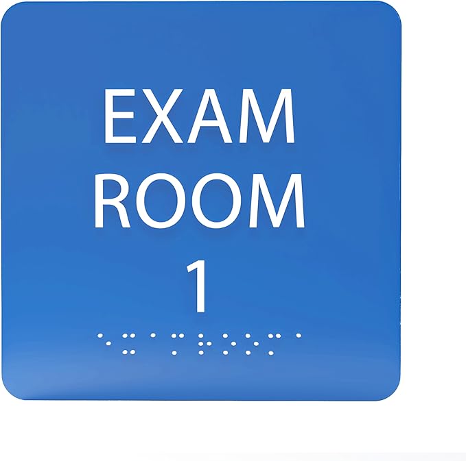 ADA CENTRAL SIGNS - 6" X6" Exam Room 1 Sign - ADA Compliant Tactile Graphics Grade 2 Braille Text Acrylic Wall Signs - Educational Institution Directional Assistance Test Center Door Sign for Schools