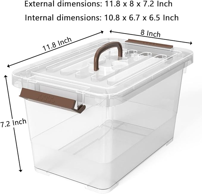 WYT 6-Pack Clear 7 Quart Storage Latch Box/Bins, Plastic Stackable Latching Box with Brown Handle and Lid, Multi-Purpose, 7 Litre