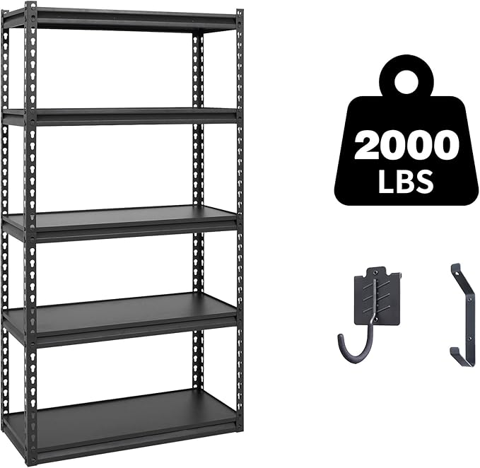 Shuntong The Atlas 30" W Laminated Heavy Duty Metal Shelving Unit 2000 Lbs Boltless Garage Storage Shelves Utility Rack Shelf Warehouse Pantry Shed 30" W x 12" D x 60" H, Black