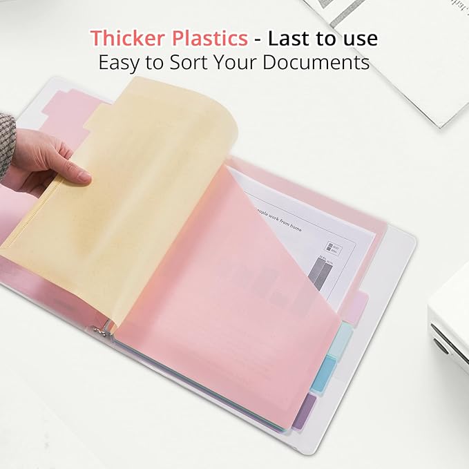 6-Tab Letter Size Dividers for 3 Ring Binder, Wheat Straw Binder Dividers with One Pocket, 6 Pastel Colors, Perfect for School, Office Supplies (1)