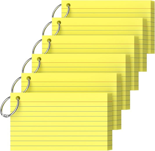 Ciphyfee Index Cards 3x5 Inch With Ring, 300 Count, Ruled Yellow Index Card, 180GSM Flash Cards College Ruled for Students, Teachers, Study Note Card for Office, Home, School, Office