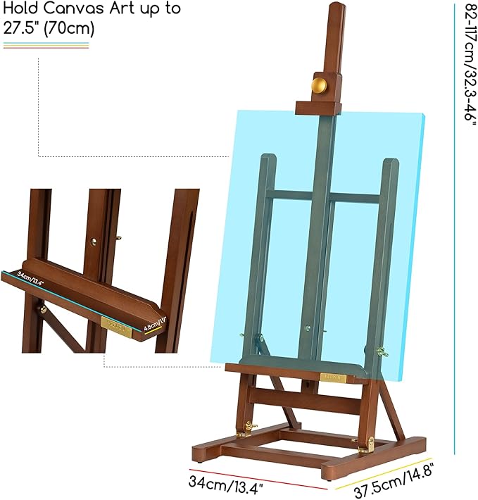 MEEDEN PRO Large Tabletop Painting Easel - Assembly-Free Desktop Art Easel for Canvas Up to 27.5" - H Frame Adjustable Beech Wood Stand Easel for Painting