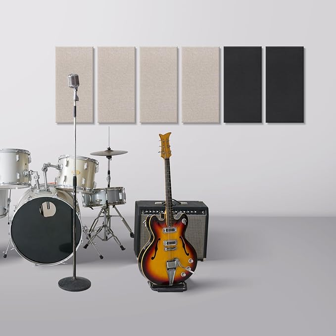 UMIACOUSTICS 4 PCS Acoustic Panels, 2“ Thick 23.6" x 11.8" Fiberglass Sound Wall Panels, Sound Absorbing Panels for Home Studios, Office, Theater. Light Camel