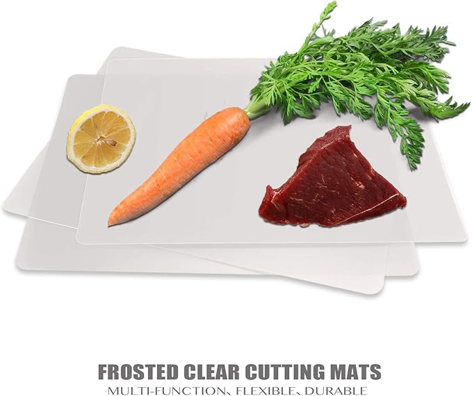 Fotouzy Flexible Plastic Cutting Boards for Kitchen, 4 Frosted Clear Cutting Mats 15 x 12 In, BPA-Free, Non-Porous, and Dishwasher Safe, Set of 4