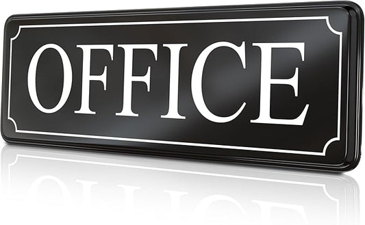 MolnijaPro - The Office Door Sign for Your Home and Business with Bigger Letters - Bright Acrylic Self-Adhesive Sign 9×3 in with Double Sided 3M Tape - Quick and Easy Installation Without Any Tools