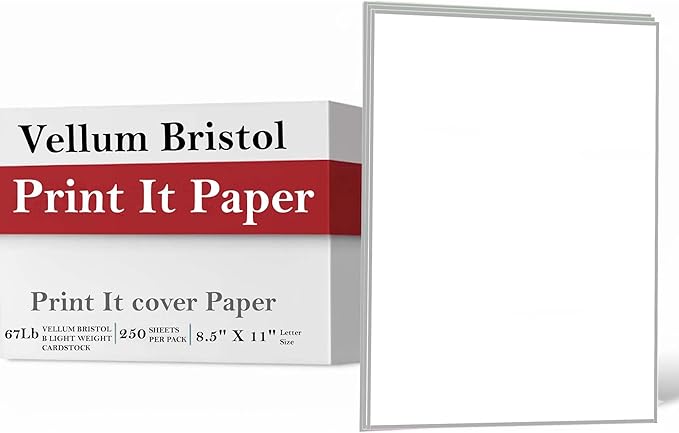 Print It - Vellum Bristol Colored Cardstock Cover Paper, 67 Lb, 8.5" X 11”, Heavyweight Colored Cardstock for Crafts, School, Invitations, And Office Use - Decoration Drawing 2000/Case-Britewhite