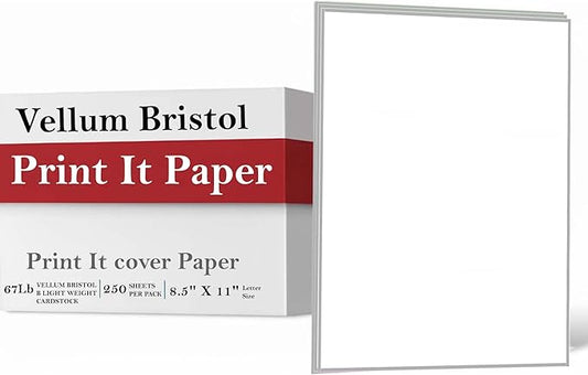 Print It - Vellum Bristol Colored Cardstock Cover Paper, 67 Lb, 8.5" X 11”, Heavyweight Colored Cardstock for Crafts, School, Invitations, And Office Use - Decoration Drawing 2000/Case-Britewhite