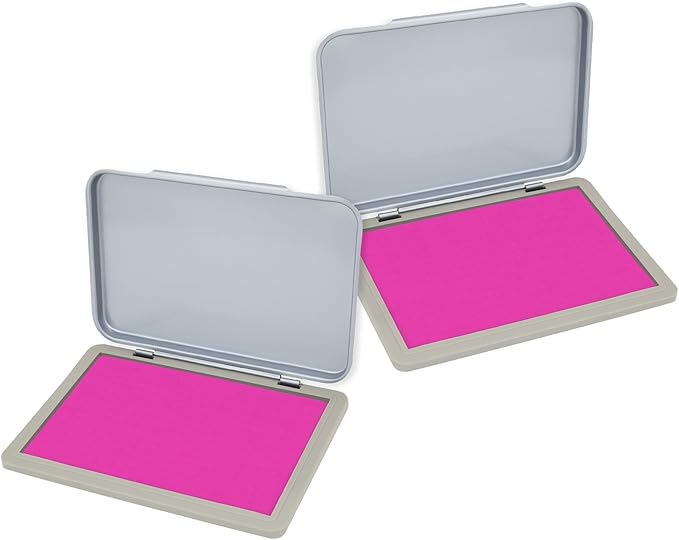2 Pack Metal Case Stamp Pad Medium Size, Pink Color - Size: 3" x 4" - Choose from 15 Ink Colors