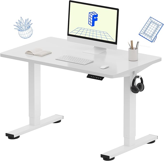 FLEXISPOT EN1 One-Piece Standing Desk, 40"x24" Seamless Desktop Electric Height Adjustable Desk for Home Office, Multi-Monitor Setups & Easy Assembly, White