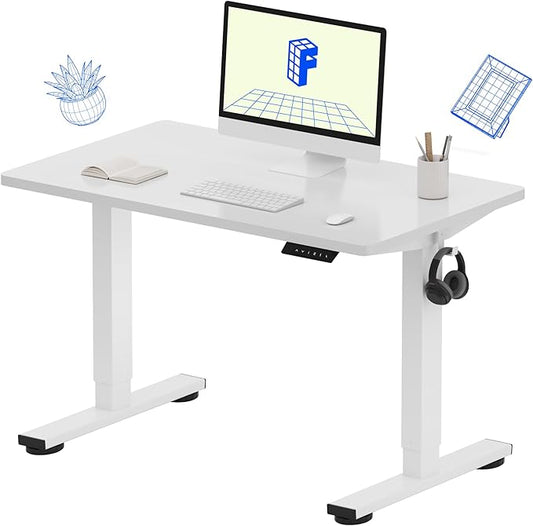 FLEXISPOT EN1 One-Piece Standing Desk, 40"x24" Seamless Desktop Electric Height Adjustable Desk for Home Office, Multi-Monitor Setups & Easy Assembly, White