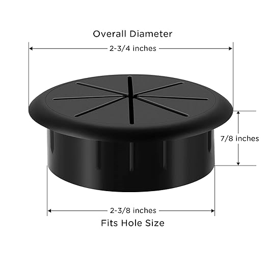HYCC 5 Pack 2-3/8 Inch Flexible Desk Grommet,Organize Wires and Cables on Office Equipment, Computer Components, Entertainment Systems Effectively - Color: Black