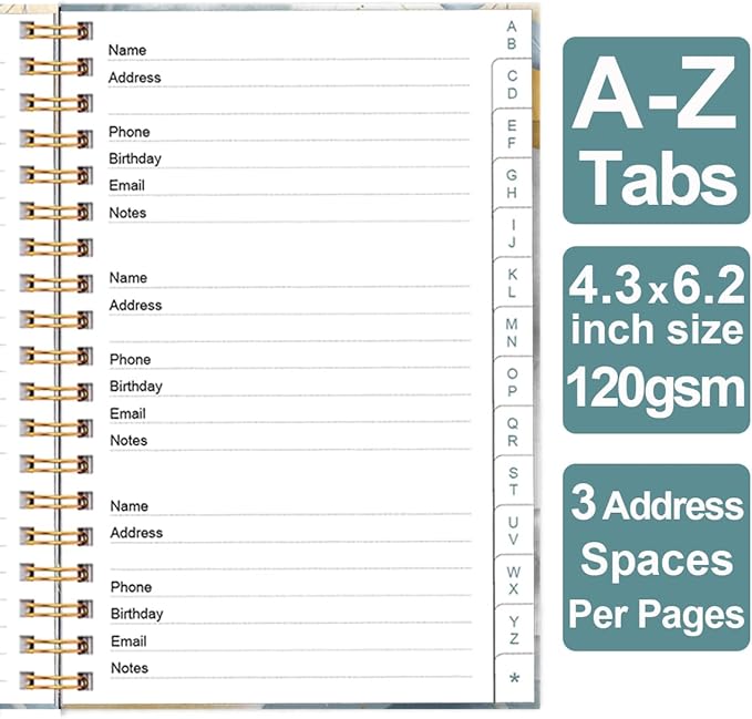 Address Book with Alphabetical Tabs - Telephone & Address Book with Address Contacts, Special Date, Phone, Birthday & Internet Login Password for Home and Office, 4.3" x 6.2", Leaf