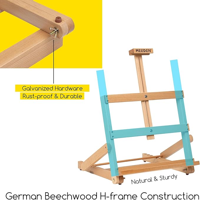 MEEDEN Heavy-Duty H-Frame Tabletop Easel: Adjustable Studio Desktop Easel for Painting- Portable Beechwood Art Easel Stand for Artist - Hold Canvas up to 20" High